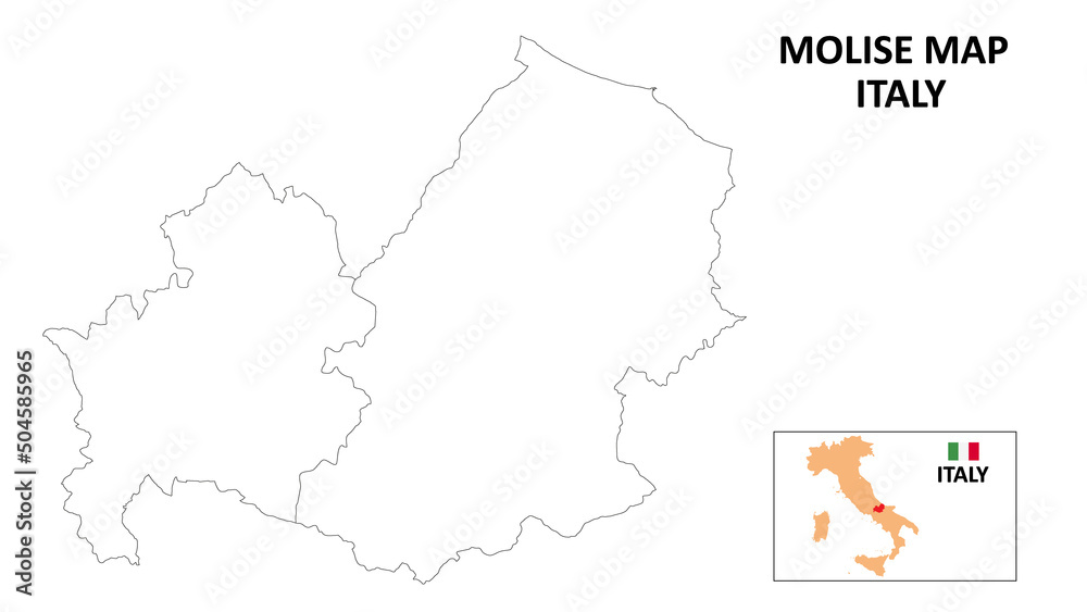 Molise Map. State and district map of Molise. Political map of Molise with outline and black and white design.
