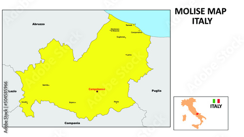 Molise Map. State and district map of Molise. Political map of Molise with the major district