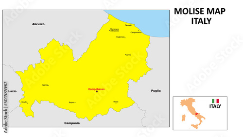 Molise Map. State and district map of Molise. Political map of Molise with the major district