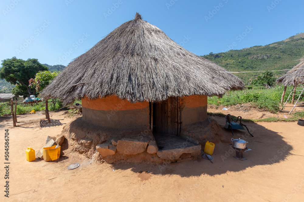 Traditional Zimbabwean hut made from clay and hay - obrazy, fototapety, plakaty 
