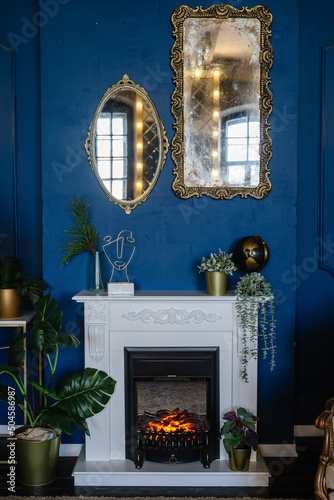 Fotografía Electric fireplace in the room interior design