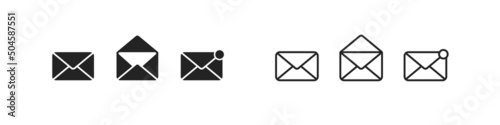 Black and line mail icons set. Icon of a new message, read the message. Notification message symbol.