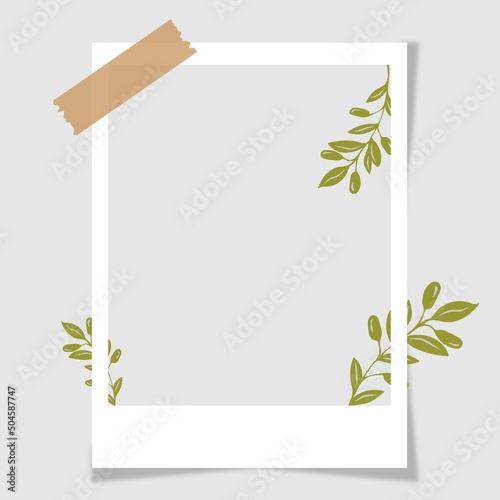 frame with leaves, Photo Frame. Polaroid photo frame, Photo frames with realistic drop shadow vector effect isolated design.