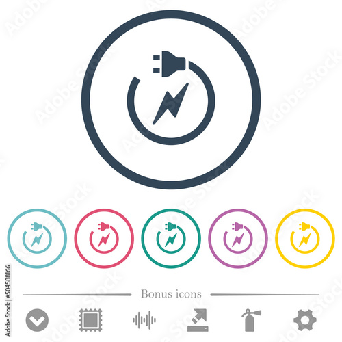 Electrical circuit with plug and cord flat color icons in round outlines photo