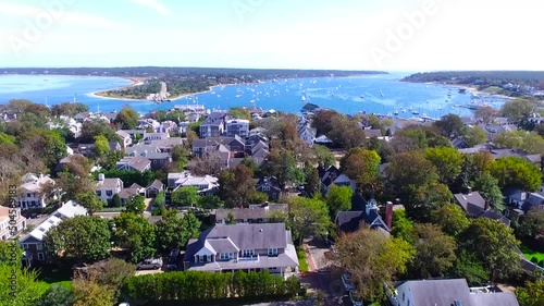 Aerial shot of Edgartown on Martha's Vineyard, Massachusetts, United States on a sunny day with the view of Chappaquiddick Island photo