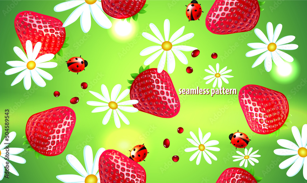 Seamless pattern with strawberries and daisies. Seamless pattern with strawberries and daisies.