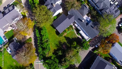 Aerial shot of Edgartown on Martha's Vineyard, Massachusetts, United States on a sunny day with the view of Chappaquiddick Island photo