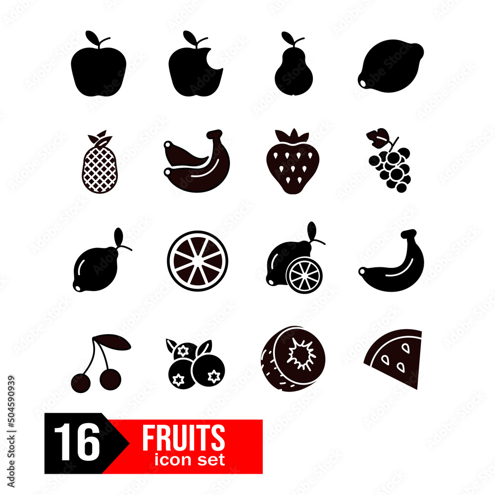 owoce zestaw ikon. Fruits  icon set - obrazy, fototapety, plakaty 