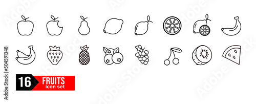 owoce  zestaw ikon, Fruits line icon set