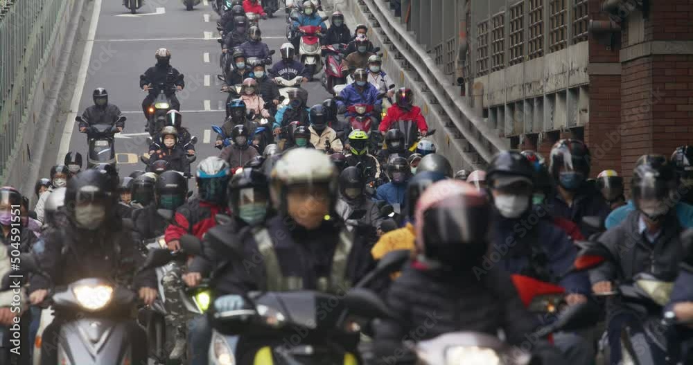 Dihua Street, Taipei city, Crowded of scooter cross the road in taipei city Dihua Street, Taipei city, Crowded of scooter cross the road in taipei city