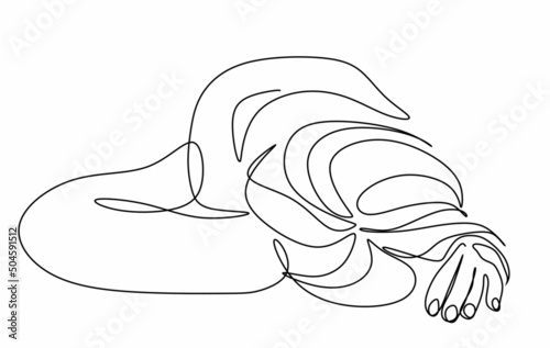 a linear drawing of a silhouette of a woman lying on the floor and a hand under her hair. the concept of psychology