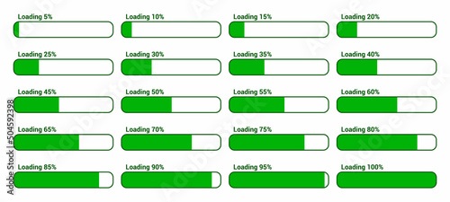 set of progress loading bar 5% to 100%