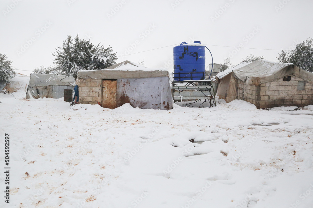 Refugee tents covered with heavy snow. Refugee tents covered with heavy snow.