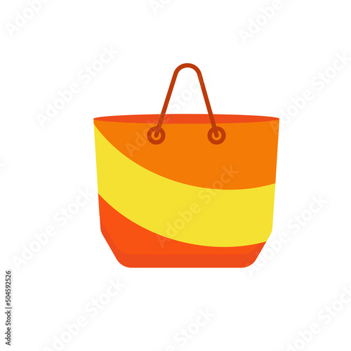 Eco bags, fabric, mesh, wicker, straw, cotton shopper. Vector illustration or icon, flat cartoon style. Fashion. Summer season pool and sea aquapark or beach. Holiday and vacation