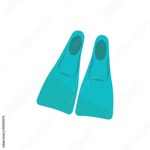 Vector flat icon or illustration of swimming fins, scuba and deep dive equipment. Summer season pool and sea aquapark or beach. Ocean swim. Holiday and vacation