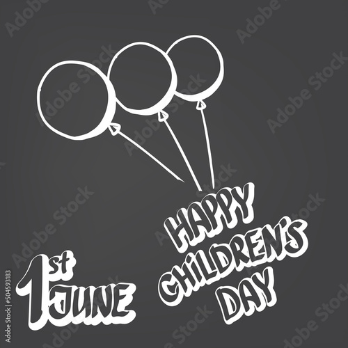1 june international childrens day icon or label isolated on stylish grey background. happy Children day greeting card. kids day poster. Children day banner, social media post, graphic illustartion.