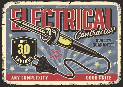 Soldering iron colorful vintage poster