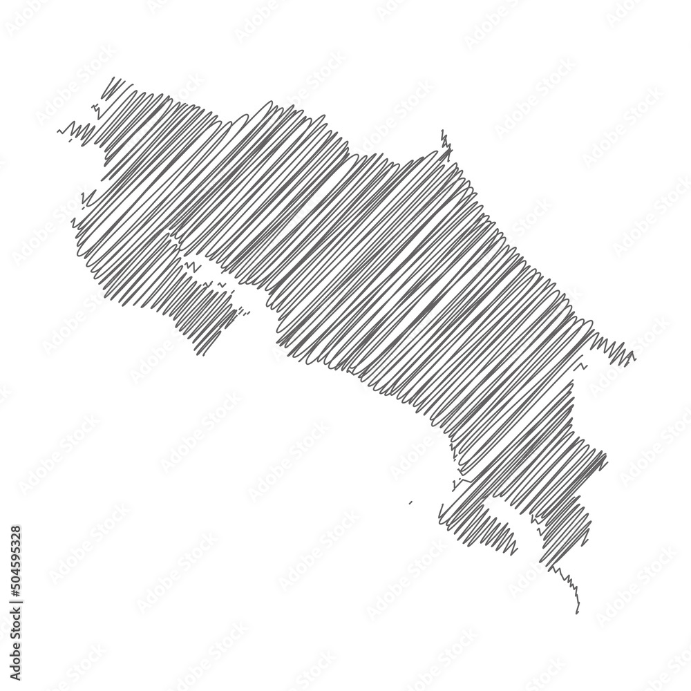 vector illustration of scribble drawing map of Costa Rica