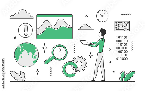 Technology industry electronics. Industrial manufacturing machinery vector monocolor illustration