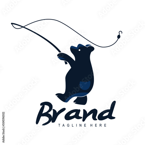 Fishing Bear logo design template vector illustration
