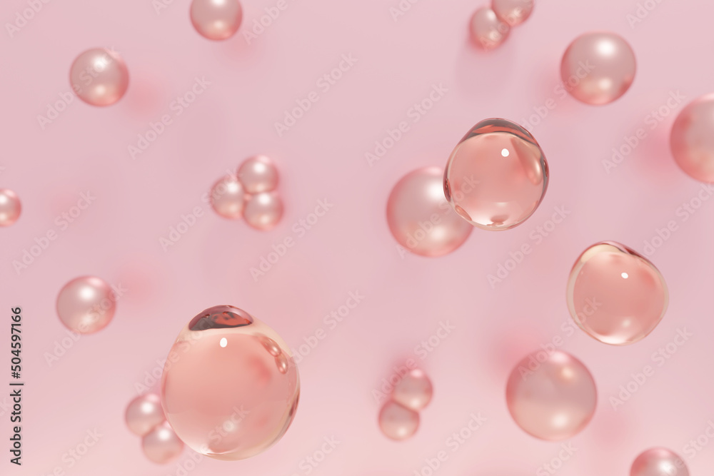 3d render of beautiful pink droplets of face serum for your beauty project