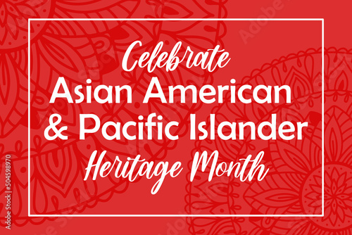 Asian American, Pacific Islanders Heritage month - celebration in USA. Vector banner with abstract mandala symbol ornament on red background. Greeting card, banner AAPI