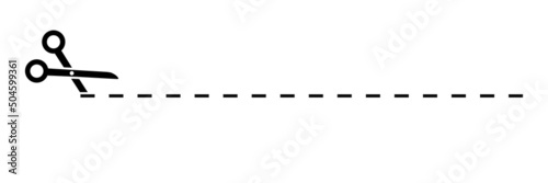 Scissors with cut lines icon on white background. Mark of scissors cut paper coupon. Vector illustration. EPS 10