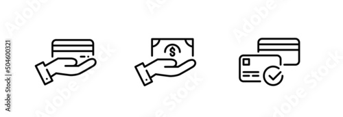 Cash and card approved payment methods for online shopping. Pixel perfect, editable stroke line art icons