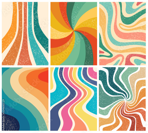 Groovy backgrounds wallpaper set. Abstract retro 70s 80s prints for posters, cards, templates, etc. EPS 10 photo