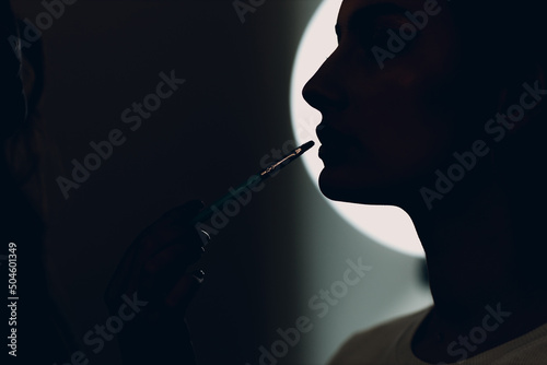 Photography Beautiful young woman applying makeup beauty visage brush silhouette concept