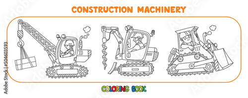 Heavy construction machinery set Cars with drivers