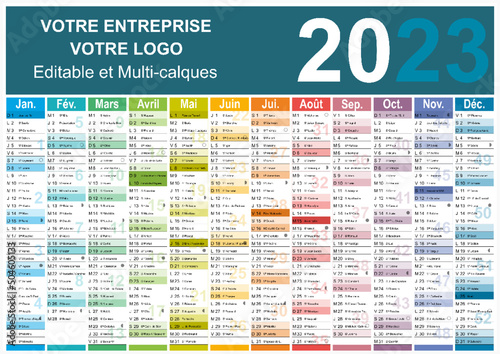 Calendrier 2023 Format A3 - pour entreprise avec logo sur 12 mois - multicaque - modifiable
