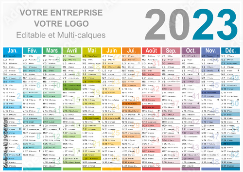 Calendrier 2023 Format A3 - pour entreprise avec logo sur 12 mois - multicaque - modifiable