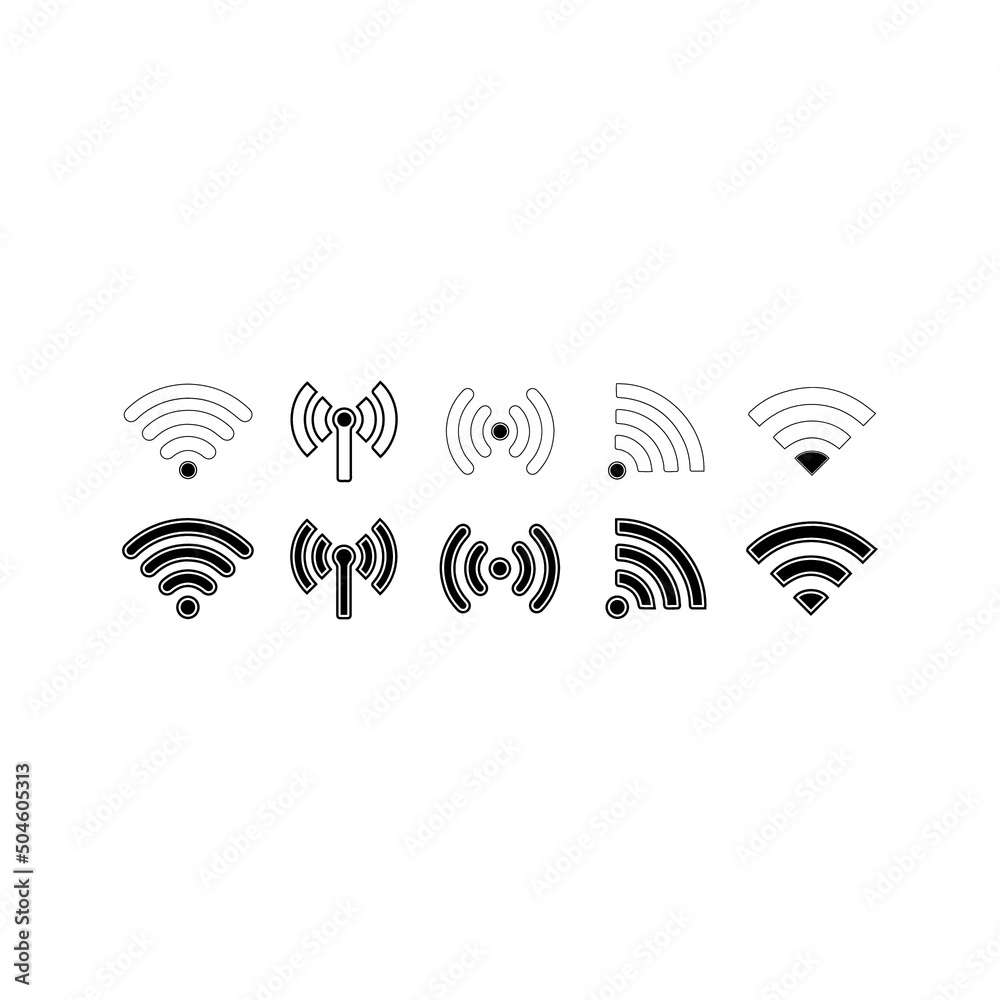 Black and white antenna wireless connection icons, wifi signal flat icon vector design illustration set. Black and white antenna wireless connection icons, wifi signal flat icon vector design illustration set.
