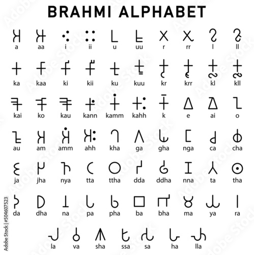 Ancient Brahmi Alphabet. Designed On White Background. Vector Illustration.