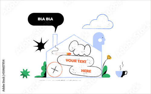 Forum discussions, chatting, dialog boxes. Psychological illustration on the theme of confined space, speech bubbles with place for text