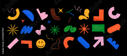 Big set of simple abstract vector geometric textured objects and freeform shapes. Funny figures