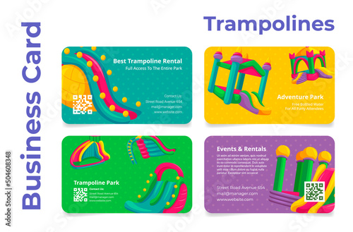 Collection colored best trampoline rental privilege business card vector illustration