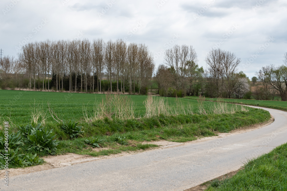 Biking trail through the Flemish countryside  around Zoutleeuw, Belgium
