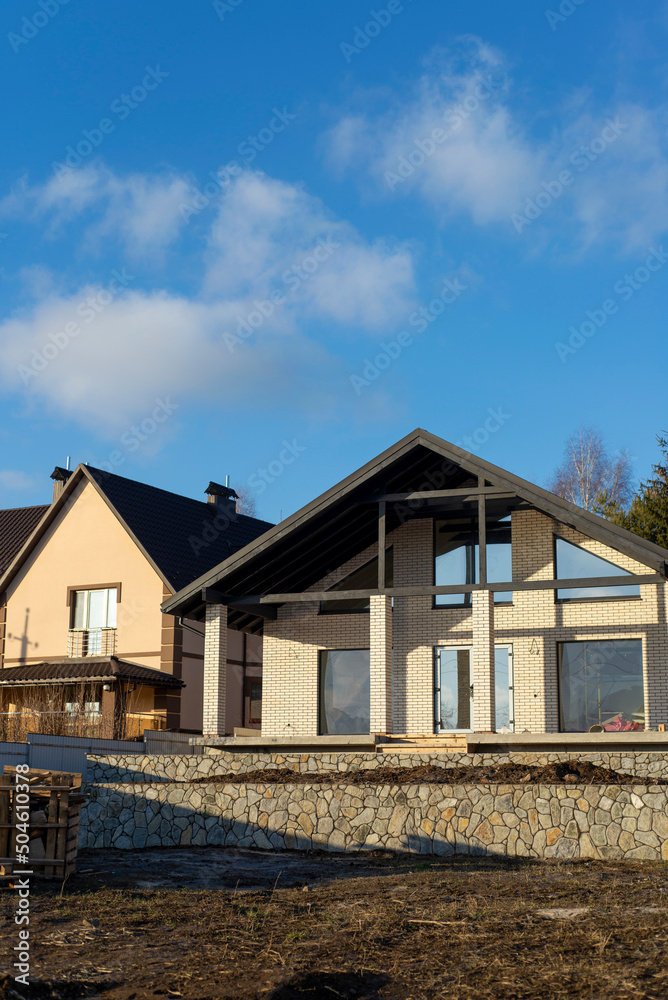 New house eaves on blue sky. New house eaves on blue sky.
