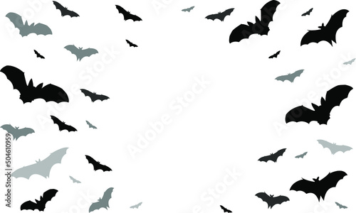 Black silhouette of bats isolated on transparent background. Traditional Halloween design element. Photo frame. Vector illustration EPS10