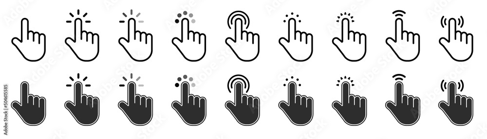 Mouse click cursor set. Hand Cursor. Click icon. Mouse pointer set. Arrow cursor. Pointer click icon. Clicking cursor, pointing hand clicks and waiting loading icons. Website arrows or hand icon. Mouse click cursor set. Hand Cursor. Click icon. Mouse pointer set. Arrow cursor. Pointer click icon. Clicking cursor, pointing hand clicks and waiting loading icons. Website arrows or hand icon.