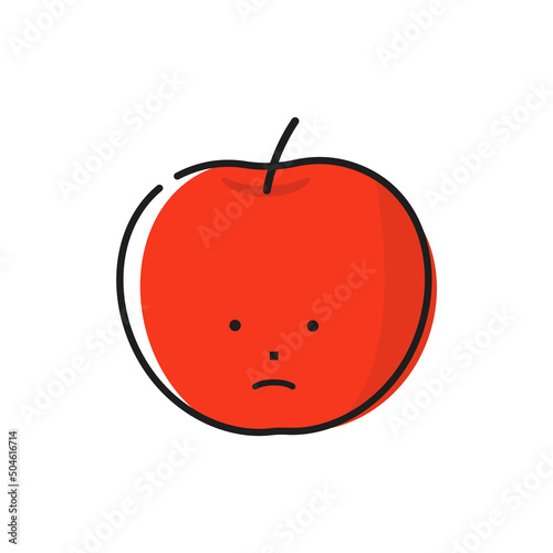 暗い顔をしている赤いりんごのイラスト