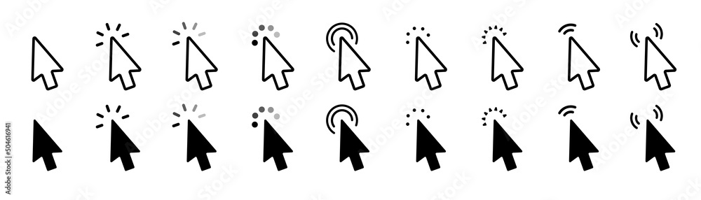 Mouse click cursor set. Hand Cursor. Click icon. Mouse pointer set ...
