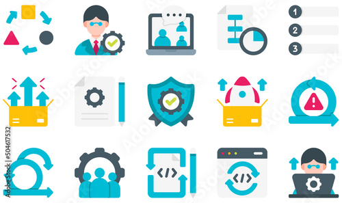 Set of Vector Icons Related to Agile. Contains such Icons as Link, Priority, Product Release, Risk, Scrum, Test and more.
