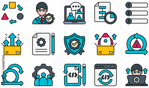 Set of Vector Icons Related to Agile. Contains such Icons as Link, Priority, Product Release, Risk, Scrum, Test and more.