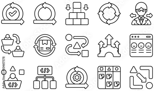 Set of Vector Icons Related to Agile. Contains such Icons as Acceptance, Agile, Continuous, Decision Making, Delivery, Development and more.