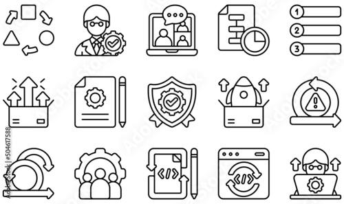 Set of Vector Icons Related to Agile. Contains such Icons as Link, Priority, Product Release, Risk, Scrum, Test and more.