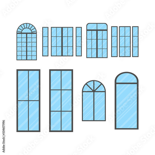Windows set. Isolated. Cartoon style.
