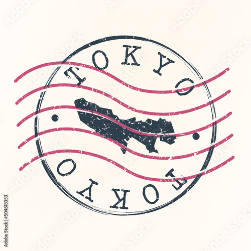 Tokyo, Japan Stamp Map Postal. Silhouette. Passport Round Design. Vector Icon. Design Retro Travel National Symbol.